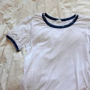 White burnout ringer tee short sleeve sz S casual retro